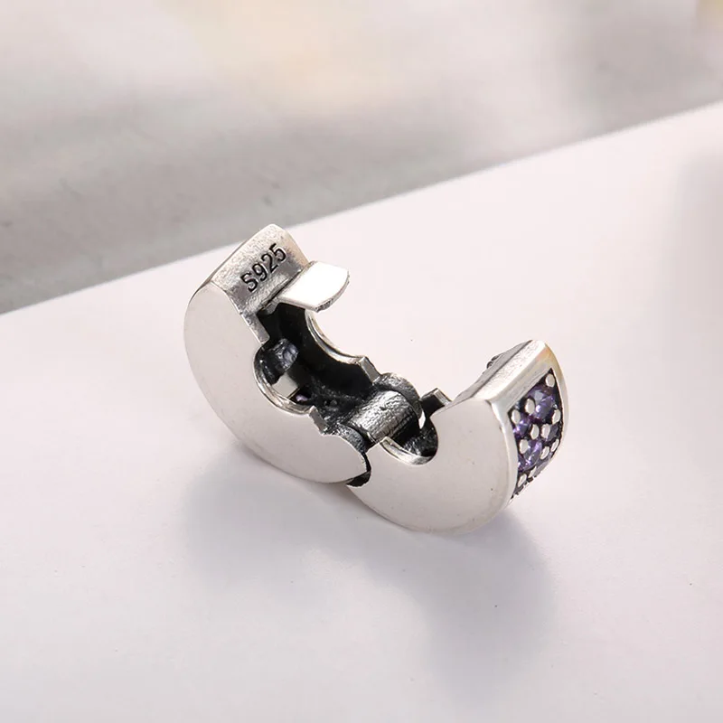 Pave Shining Elegance Clip Lock Stopper Charm Fit Women Bracelet Bangle DIY Jewelry Authentic S925 Sterling Silver Bead