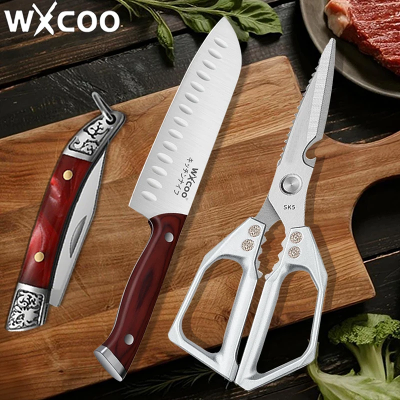 WXCOO Stainless Steel Kitchen Scissors Knife Japanese High Carbon Steel Vegetable Meat Cleaver Kitchen Knife for Home Cooking