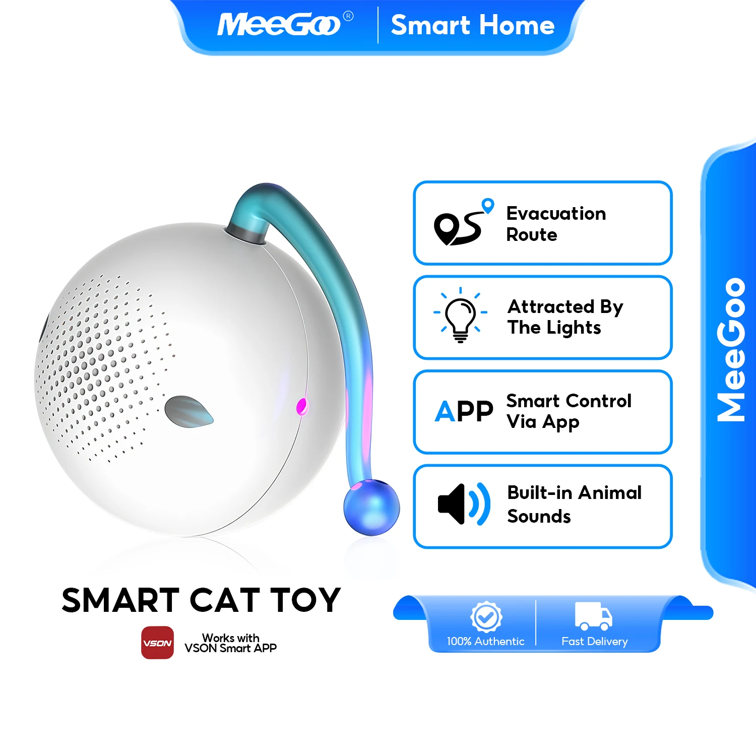 MeeGoo Bluetooth Cat Interactive Ball Toy Automatic Rolling Faux Tail Rechargeable Smart Electric