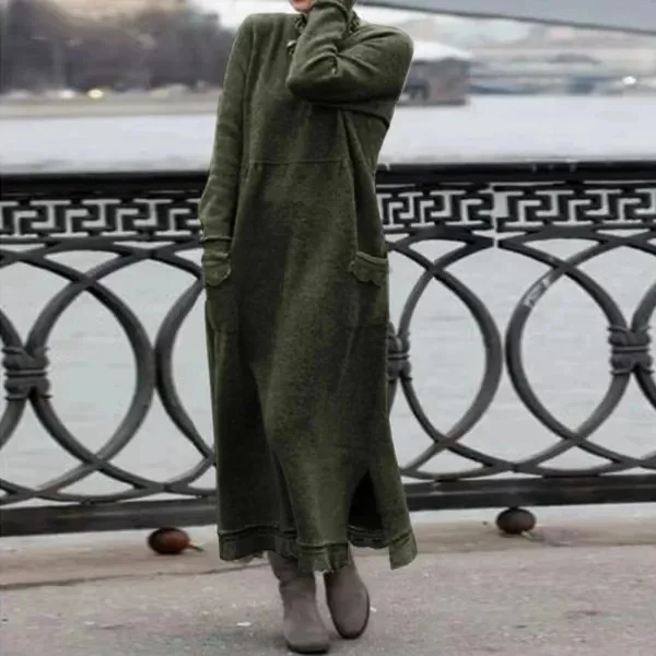 2024 Herfst Winter Nieuwe Lange Jurken Voor Vrouwen Bloem Kant Rand Losse Maxi Jurk Casual Lange Vrouwelijke Effen Kleur Pocket vestidos