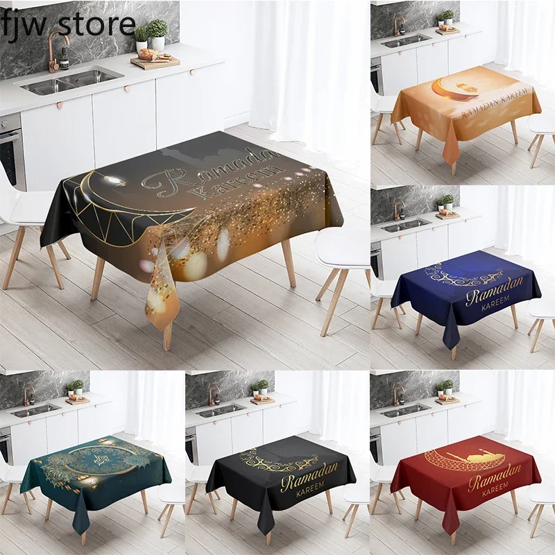 Ramadan Home Decoration Tablecloth Islamic Muslim Mosque Ramadan Kareem Decorative Tablecloth Waterproof and Stain Resistant