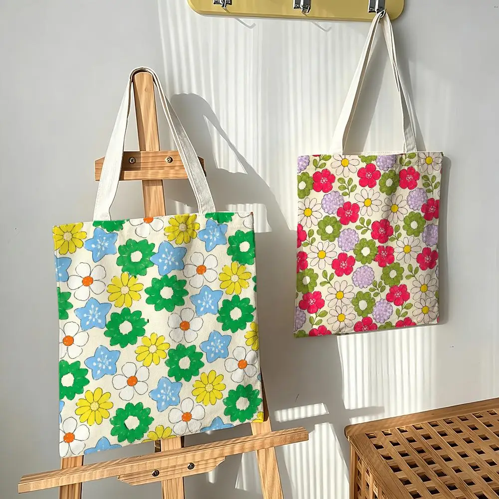 Doodle Cartoon Tiny Flower Storage Bags Canvas bags are suitable for going to class, shopping, gifts, and commuting