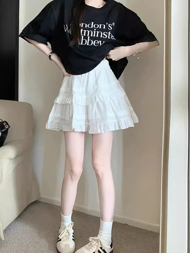 

Белая пышная юбка для девочек, уличная юбка А-силуэта, длинная юбка из полиэстера, юбка миди для молодых женщин, летняя мода