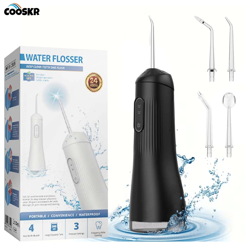 Oral Irrigator Portable Dental Water Flosser USB Rechargeable Water Jet Floss Tooth Pick 4 Jet Tip 260ml 3 Modes Teeth Clean