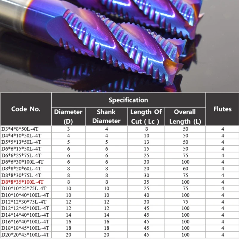 HRC65 Carbide Roughing End Mill 4 Flute CNC Milling Cutter Bit For Metal Rough Machine 4 5 6mm 8mm 10mm 12mm 14mm 16mm 18mm 20mm