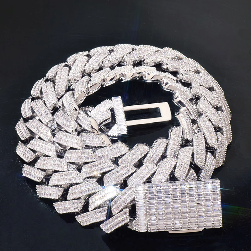 

Hip Hop 5A+ Cubic Zirconia Bling Iced Out Solid Rhombus Cuban Link Chain Necklace for Men CZ Rapper Jewelry Gold Silver Color