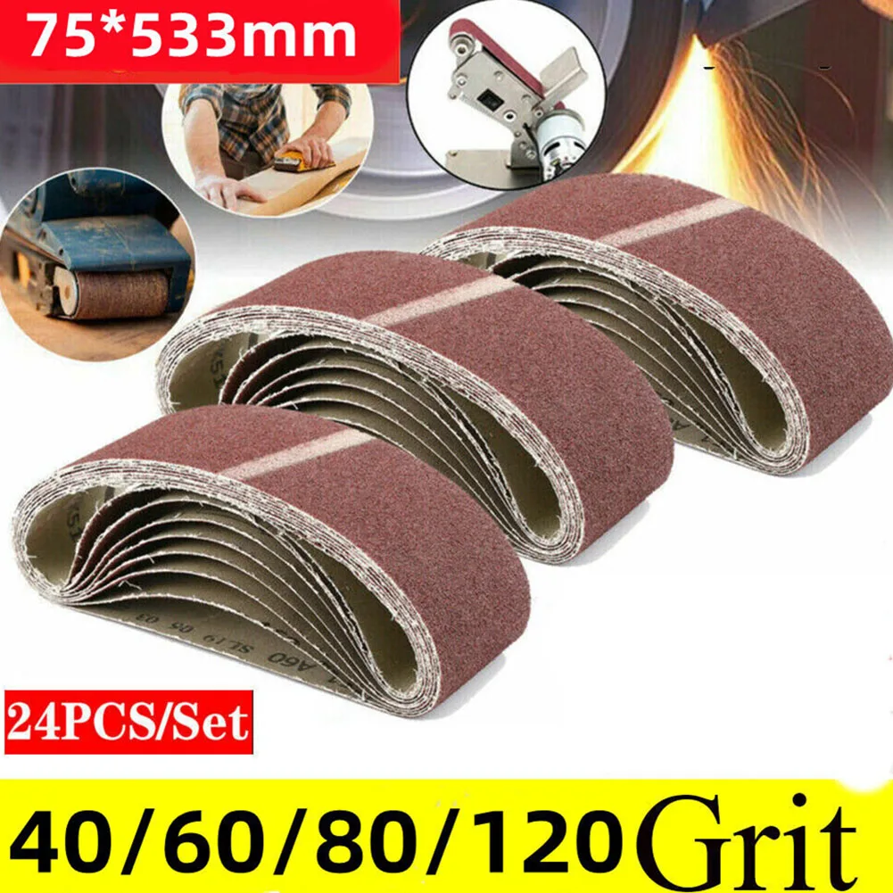 

24pcs 75x533mm Sanding Belts 40-120grit Sandpaper Aluminum Oxide Abrasive Sanding Belts Sander For Sander Grinder Belts Grinding