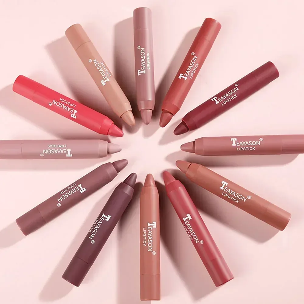 Batons foscos de veludo nude, longa duração, à prova d'água, renderização de cores, copos antiaderentes, esmalte labial, forro, lápis, cosméticos femininos