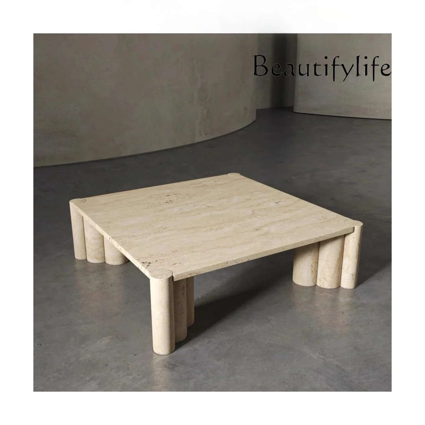 

ZL Wabi Sansan designer natural travertine coffee table antique style living room square travertine low table
