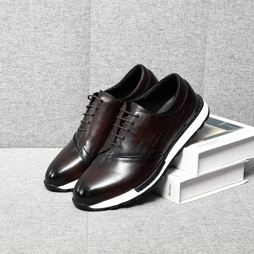Luxury Brand Design Natural Genuine Leather Handmate Men\'s Sneaker Men Boutique Daily Party Lace-up Adult Men Casual Shoes
