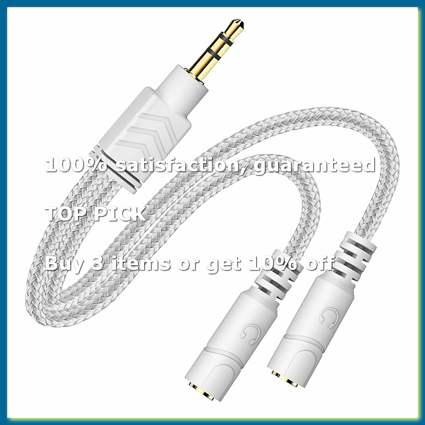 Headphone Splitter, AUX Splitter Cable for Headset Knitted 3.5mm Splitter 2-Way Audio Splitter Stereo Audio Y Cable Produces