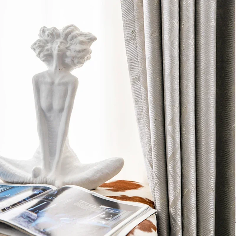 

French Light Luxury High Precision Gold Jacquard Curtains for Living Dining Room Bedroom Modern Simple Shading Advanced Feeling