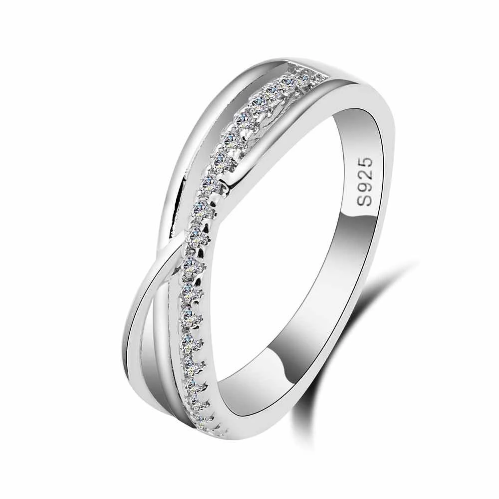 Nova cruz larga zircão cúbico 925 prata esterlina cor anel moda feminina jóias infinito feminino anéis de casamento para festa