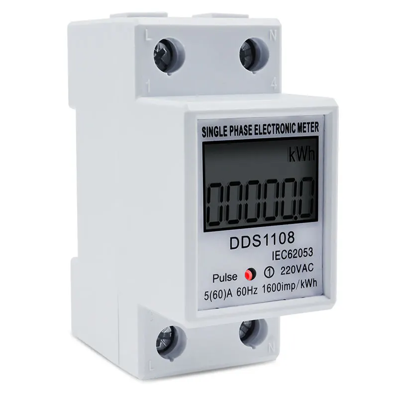 LCD Single Phase Electric Energy Meter KWH AC Digital Watt-Hour Meter 220V 60A 50Hz Electric Din Rail