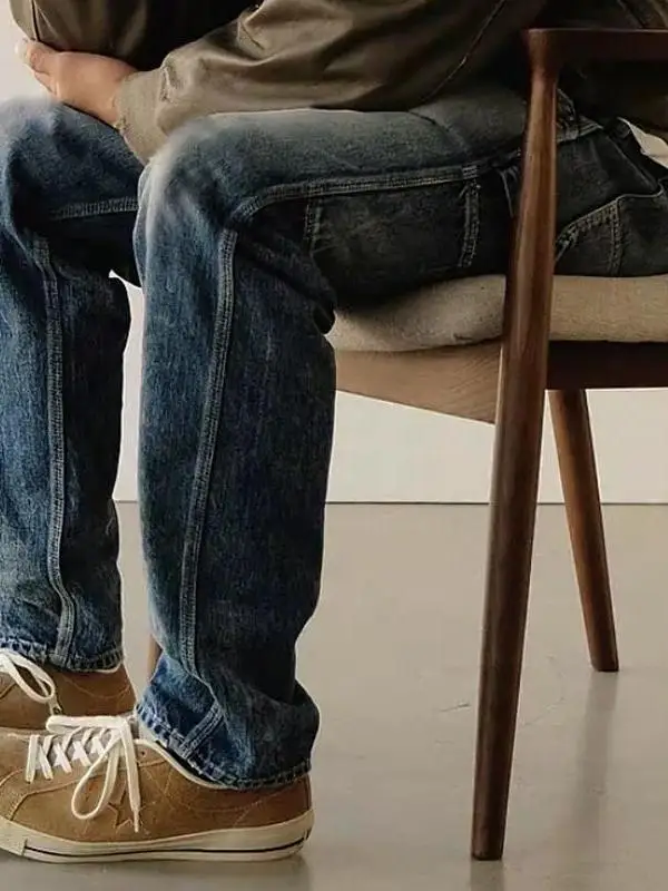 

Retro Washed Spring Autumn Men's Casual Straight Leg Jeans Versatile Slimming Classic Style Comfortable Cotton Denim Pants