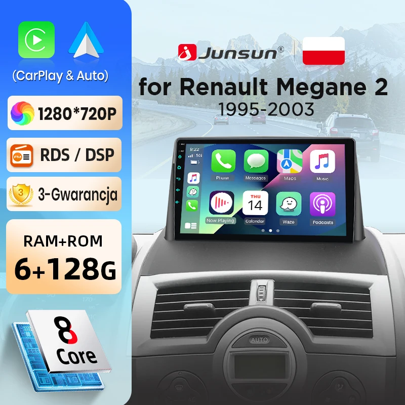 Autoradio sans fil Junsun CarPlay Android Auto pour Renault Megane 2 2002-2009, systèmes intelligents DSP SWC RDS GPS FM BT