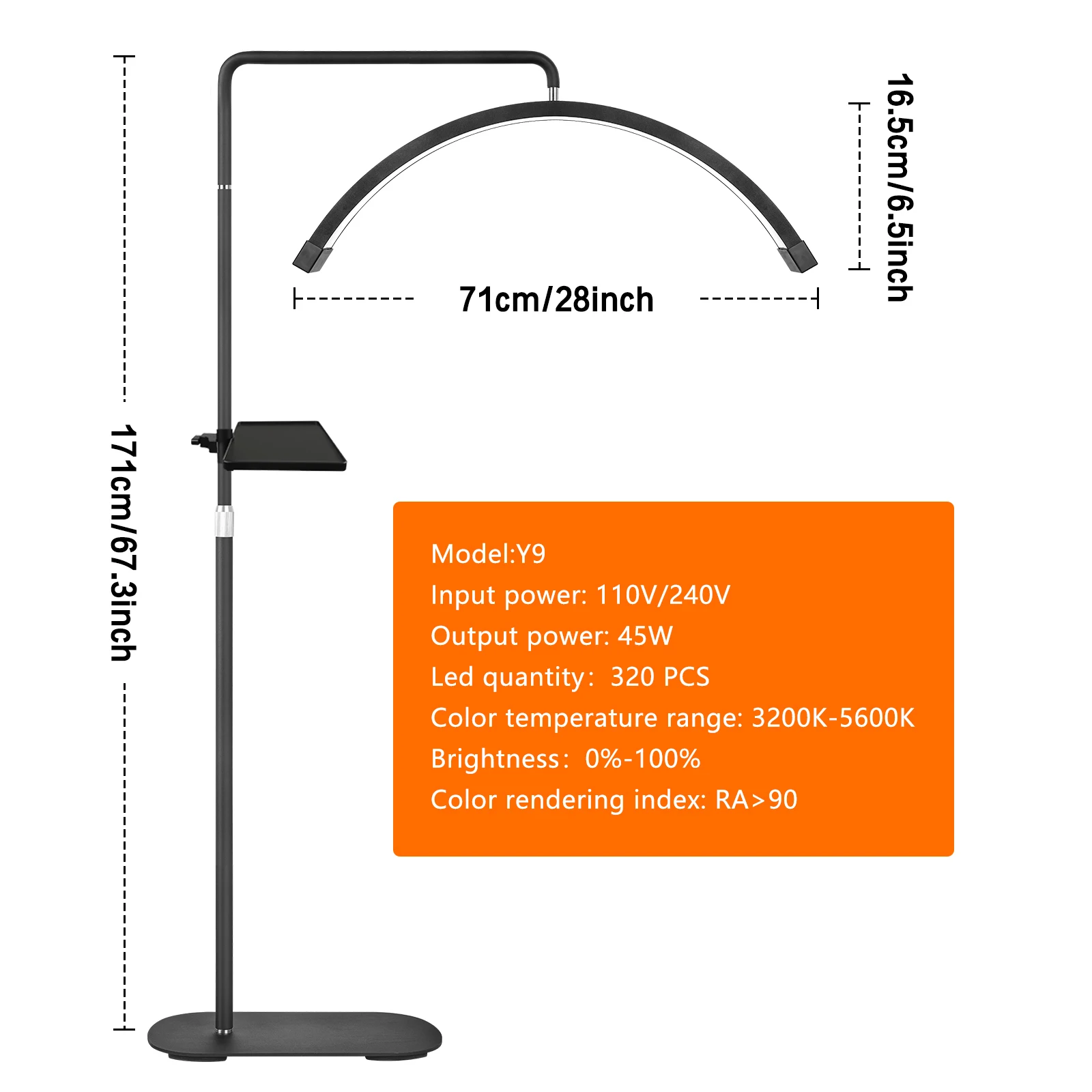 FOSOTO FT-Y8II 28 Inch 45W Led Lash Light Half Ring Light Moon Light With Floor Tripod For Tattoo Beauty Salon Eyelash Makeup