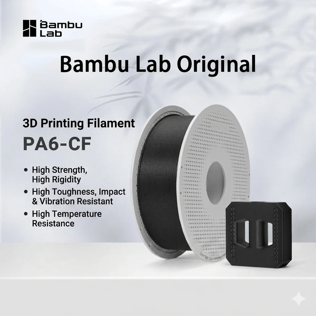 Bambu Lab Original PA6-CF Carbon Fiber Reinforced Nylon 6 3D Printer Filament Black 1KG With Tray PA6 CF DIY Printing Material
