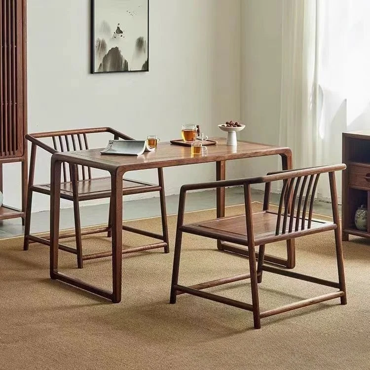 

Simple Zen pure solid wood tea table and chair combination old elm furniture new Chinese balcony