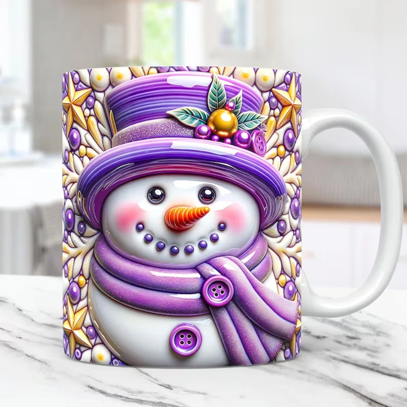 Christmas Themed Coffee Mugs Snowman Coffee Cup For Hot Chocolate Visual Effect Pattern Ceramic Water Cup Festival Mug