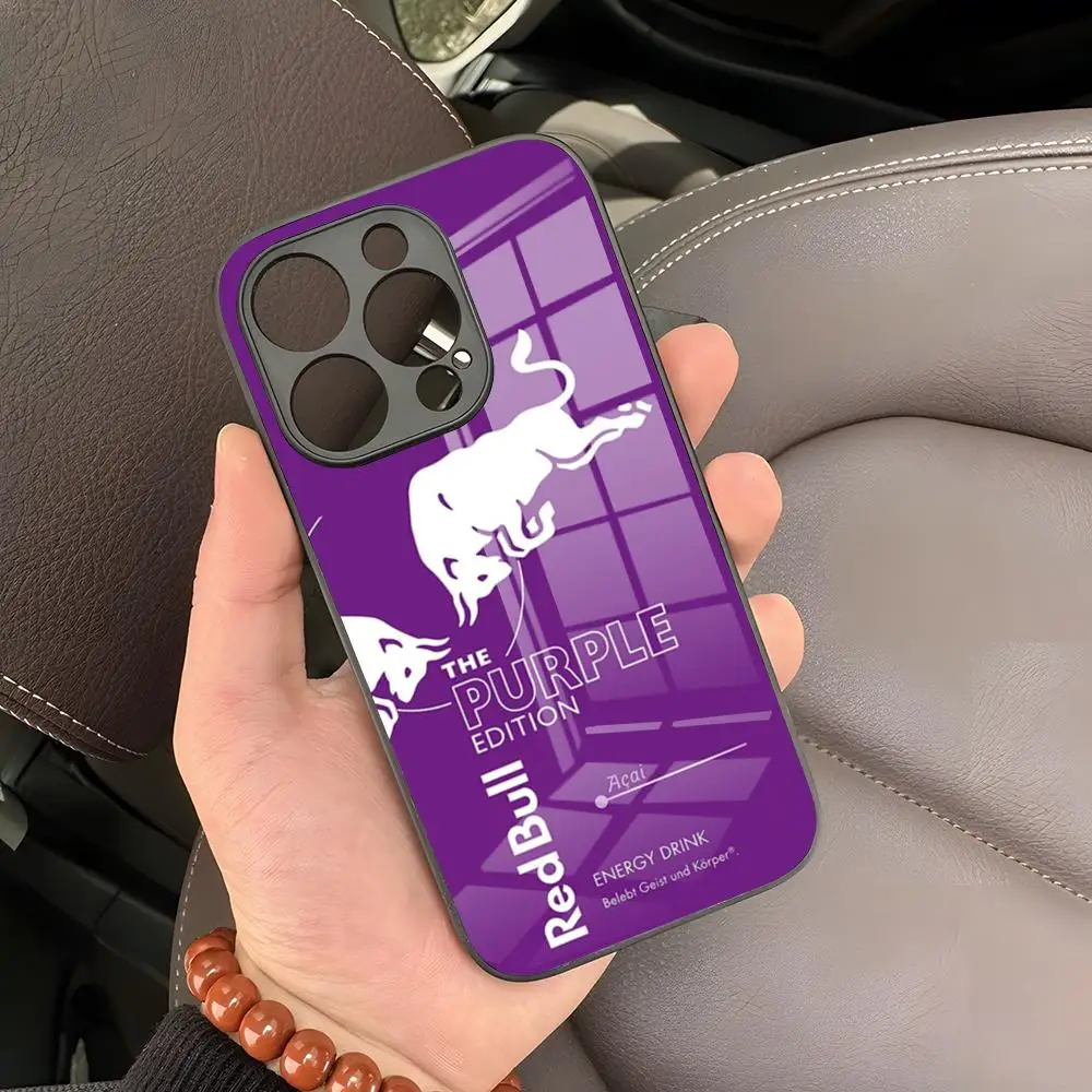 R-rouge b-bulls pour IPhone 15 Pro Max 14 Pro 12 16 11 13 Mini X XR XS 8 7 Plus SE couverture arrière en verre