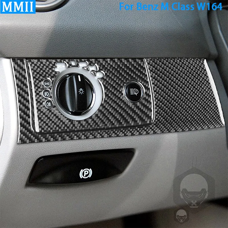 For Mercedes-Benz W164 2005-2011 M Class Real Carbon Fiber Car Center Console Headlight Door Panel AC CD Trim Cover Stickers