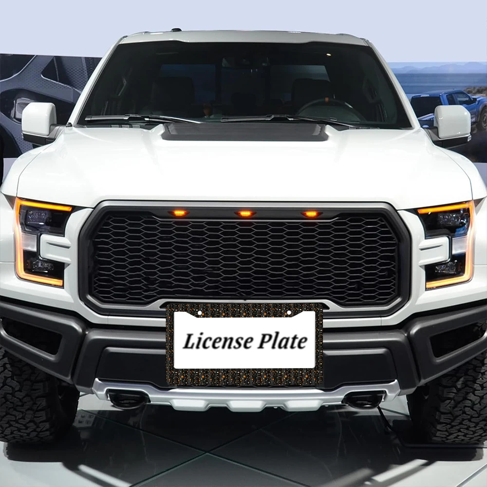 1 Buah Bingkai Plat Nomor 2 Lubang Pola Malam Berbintang Hitam dan Oranye, Bahan Aluminium, 6X12 Inci, dengan Kit Sekrup, Retro Nov