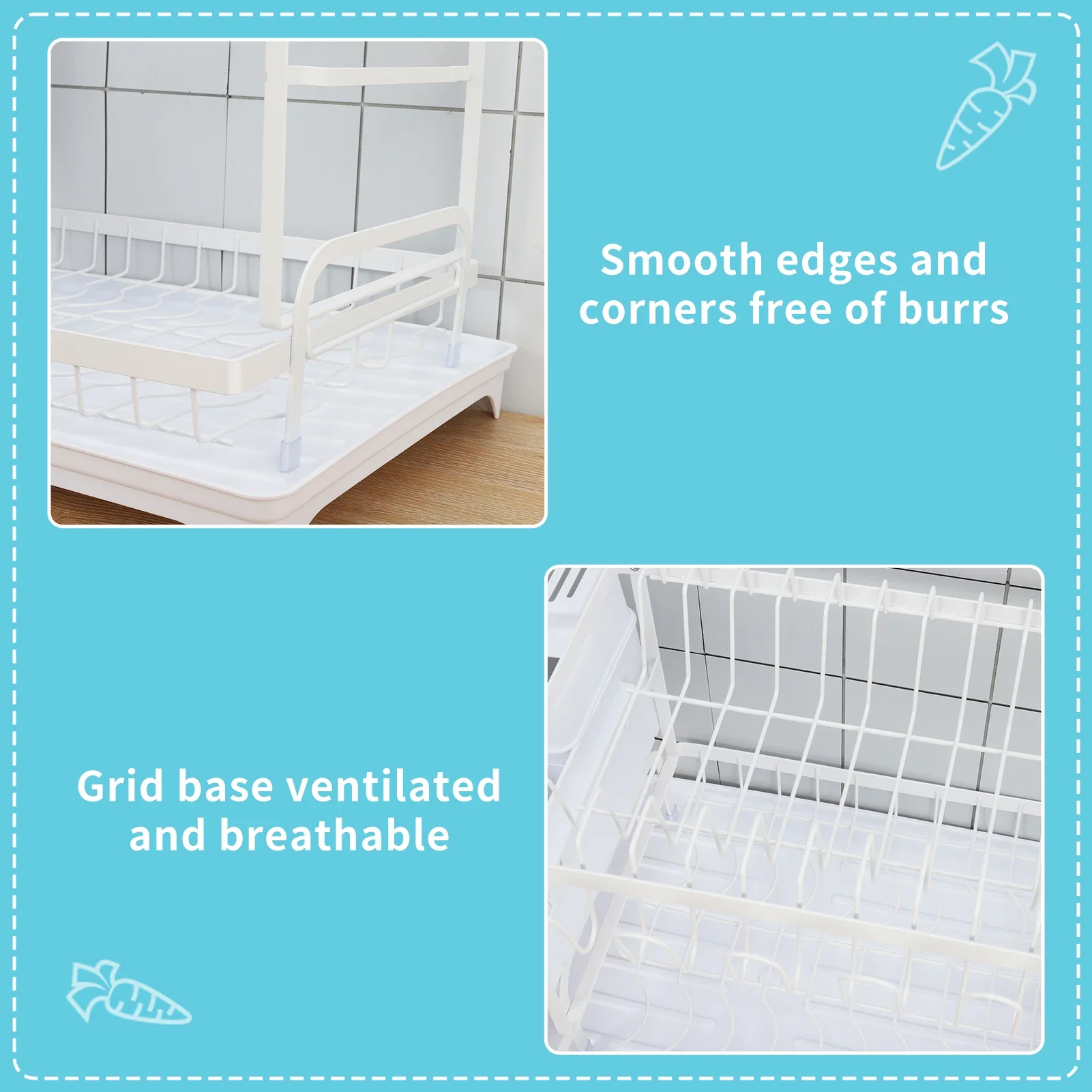 رف تجفيف الأطباق قابل للفصل والطي من طبقتين، منظم تجفيف الأطباق ذو سعة كبيرة مع لوح تصريف، منظم أدوات المائدة في المطبخ