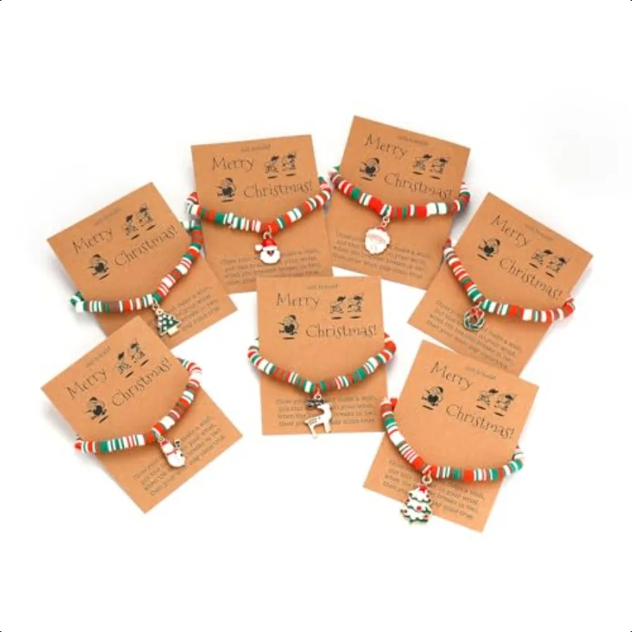 مجموعة أساور عيد الميلاد للنساء مكونة من 7 قطع من أساور هيشي سيرفر المطاطية مع هدية للعطلات