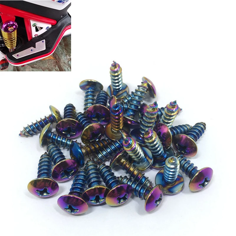 Tornillo de motocicleta para Honda Suzuki Yamaha Moto Universal plata púrpura cabeza cruzada autorroscante pernos de motocicleta tuerca cabeza redonda