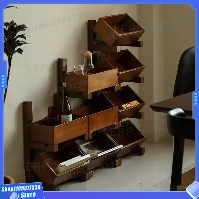 Retro Wooden Floor Storage Rack Multi Layer Fruit Basket For Living Room Home Decor Sundries Organizer Shelf Decoration Stand