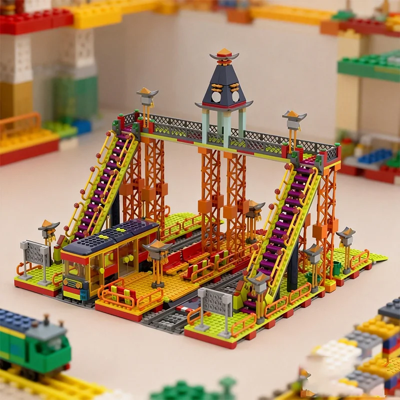 1189 قطعة من مكعبات البناء المعيارية، محطة وترام ميجا كول فائقة الروعة، MOC، مكعبات بناء معيارية قابلة للتخصيص، لعبة تجميع ذاتي شهيرة، هدية