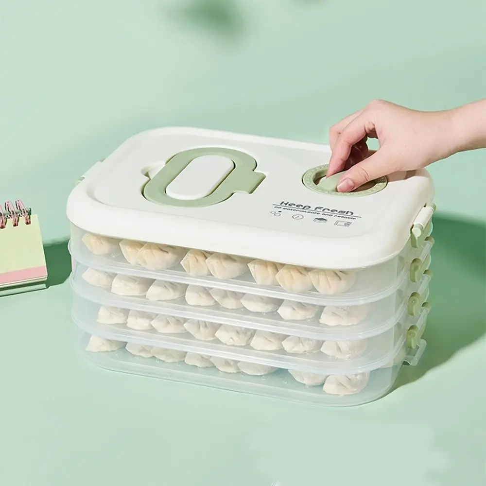 

1/2/3/4 Layers Refrigerator Storage Box Plastic Transparent Dumpling Storage Box Sealed with Handle Wonton Storage Box Kitchen