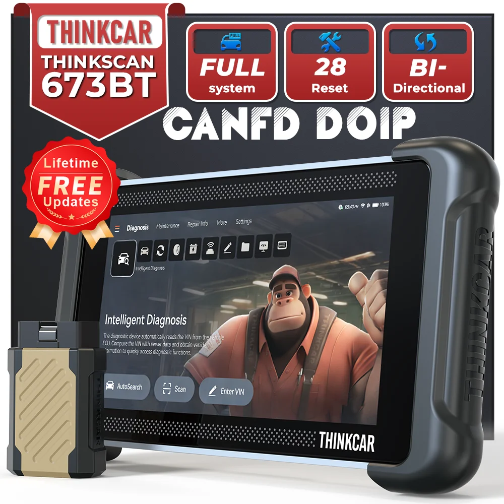 THINKCAR THINKSCAN 673BT Diagnostic Tools CANFD/DOIP All System OBD2 Diagnostic Scanner Active Test 28 Reset Lifetime Free Updat