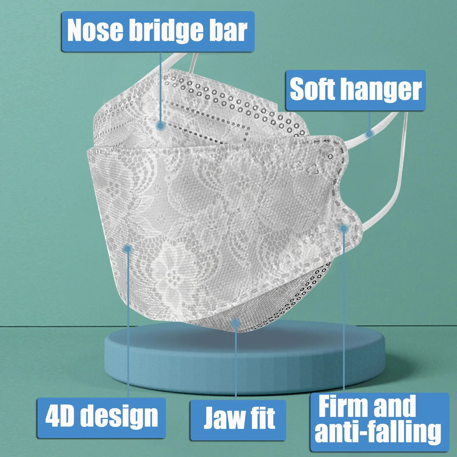 50PCS Adults Daily Beautiful Lace Prints 4-Layer Mask Disposable Face Mask Outdoor Dust-Proof Face Protective Mask Disposable