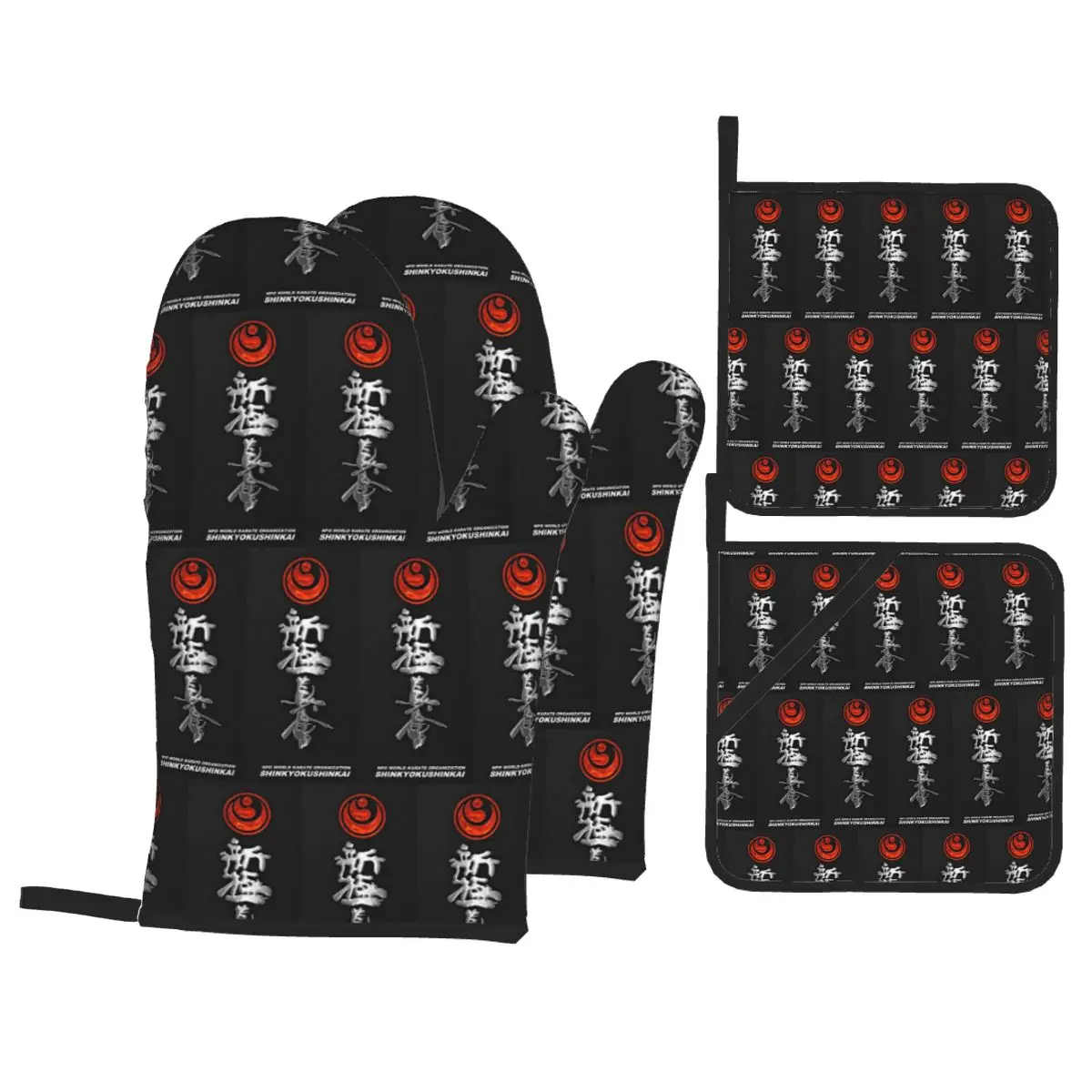 Kyokushin Karate Bushido Values Oven Mitts and Pot Holder Sets of 4 for Baking Kitchen Cooking BBQ Resistant Non-Slip Gloves