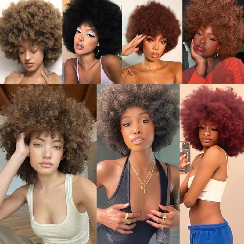 Pelucas afro para mujeres negras Pelucas afro rizadas de los años 70 Pelucas afro negras esponjosas y hinchables de aspecto natural suave Peluca afro grande de pelo sintético