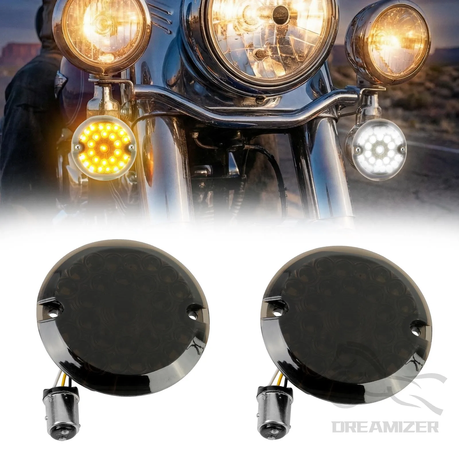 1/4 Inch LED 1157 Front/Rear Turn Signals Smoked Lens Brake Running Light For Harley Road King Electra Glide Ultra Classic 3