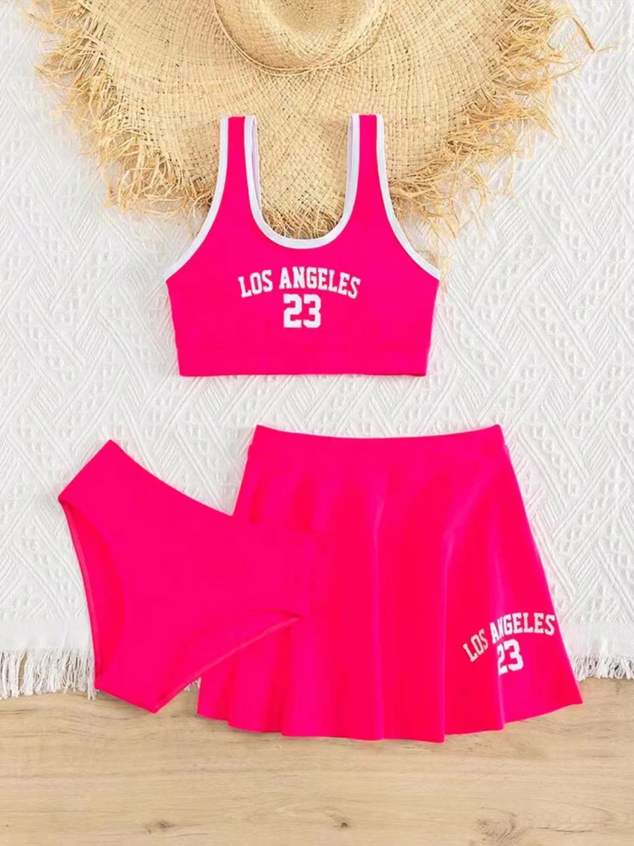 3 Pieces Bikinis With Skirt 2026 Girls Swimsuit Red Kids Swimwear Female Children\'s Bathers Bathing Swimming Swim Suit Beachwear