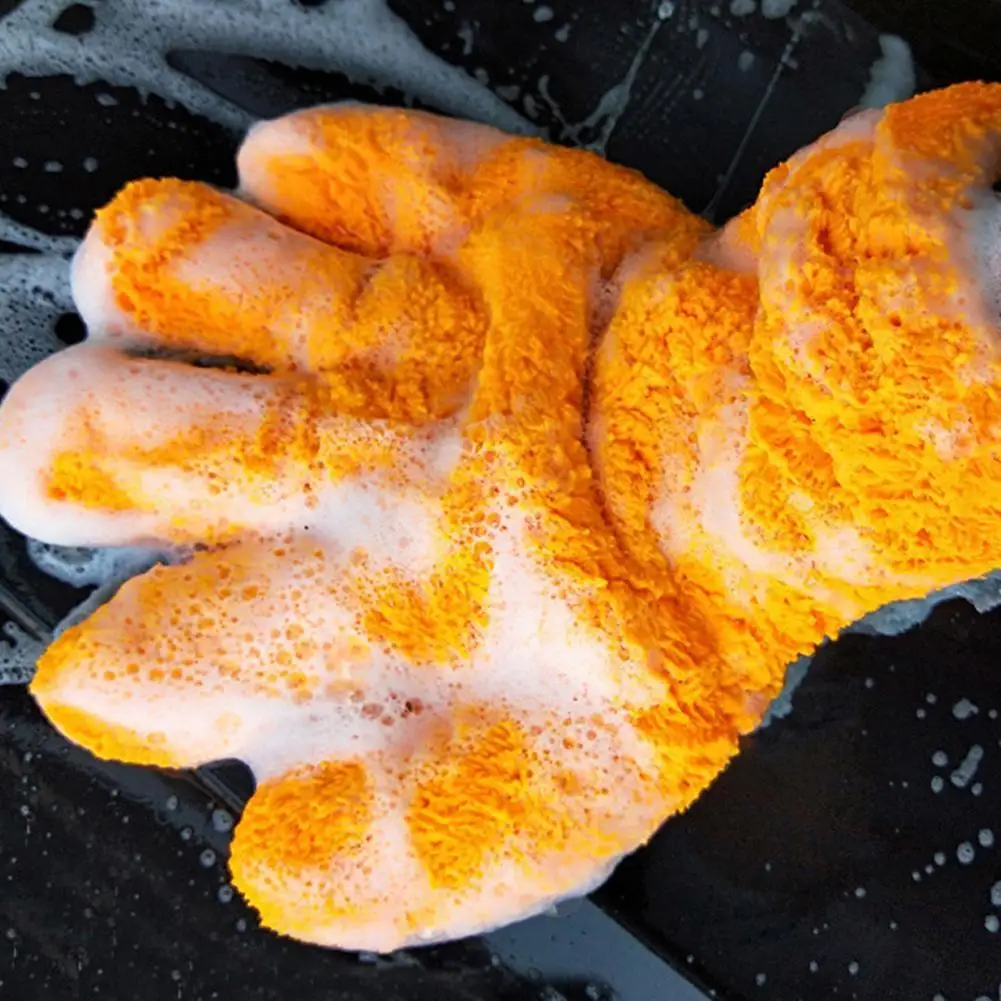 قفازات تنظيف السيارة من الصوف المرجاني الممتازة على الوجهين، قفازات غسيل خالية من الخدش، تصميم بخمسة أصابع لتنظيف عجلات زجاجية للسيارة #5