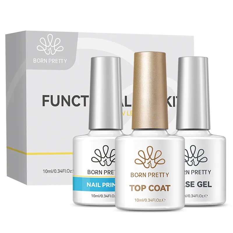 Geboren hübsche 3 stücke funktionelle Gel-Kit 10ml Basis Gel Super Top Coat säure freie Grundierung für semi-permanente UV-LED-Gel-Lack einweichen