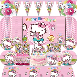 Cartoon Hello Kitty stoviglie usa e getta, tazza e piatto, palloncino per decorazioni per feste di compleanno, Baby Shower, forniture per feste per bambini