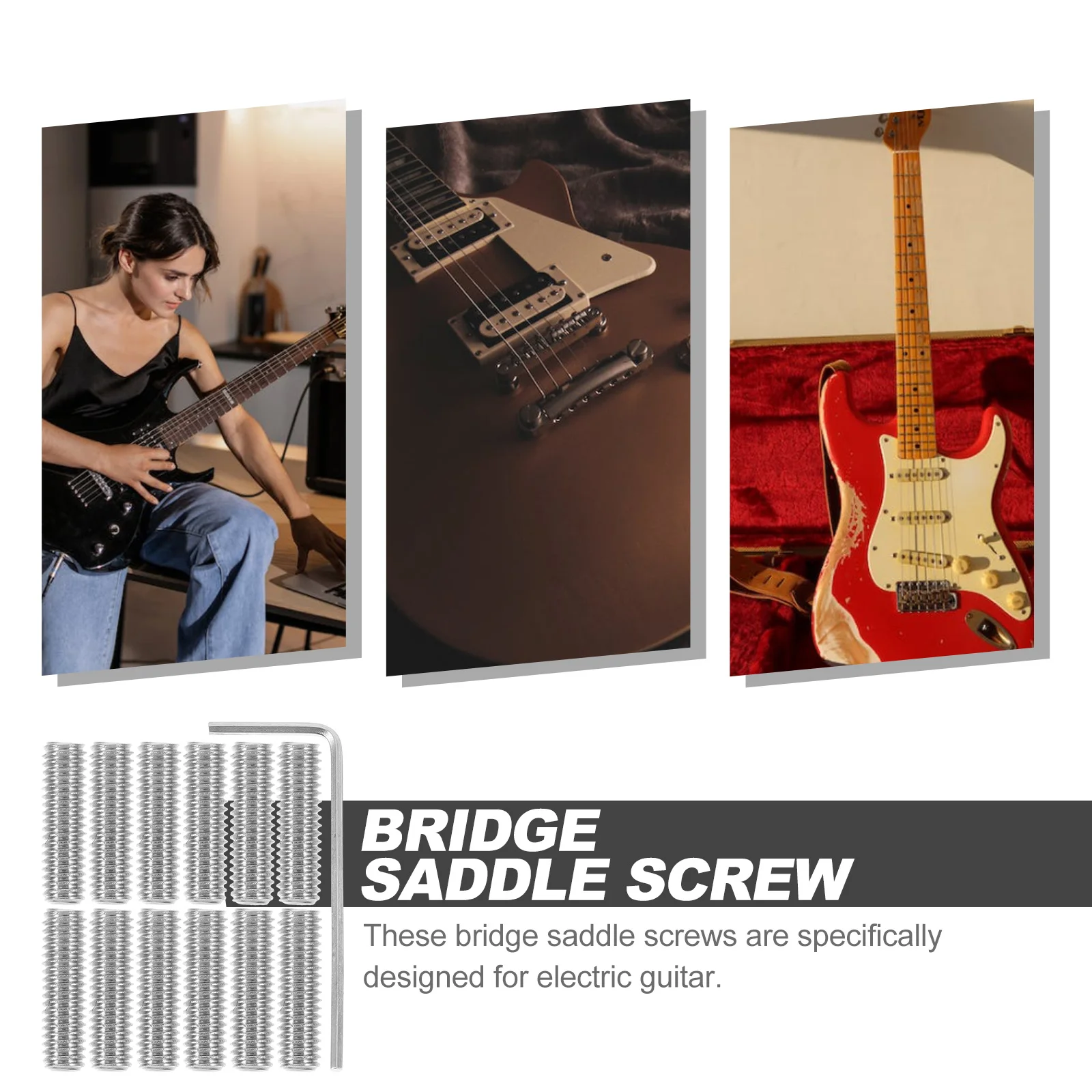 

12Pcs Bridge Saddle Screw Metal Height Adjustment Replacement Screw Set Bridge Saddles for Guitar Bass with Wrench Guitar