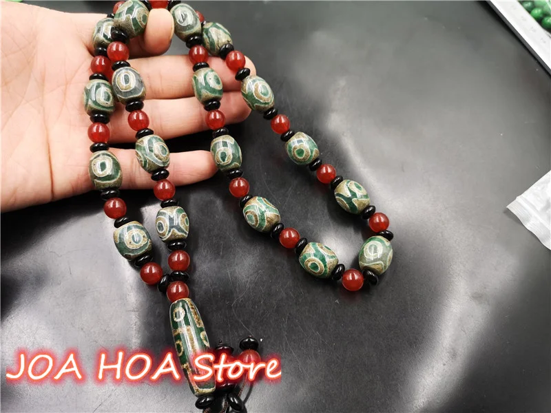 

Nine-eyed Dzi Agate Sweater Chain Tibetan Vintage Pendant Jade Bead Necklace Jewelry Neck Ornament Accessories