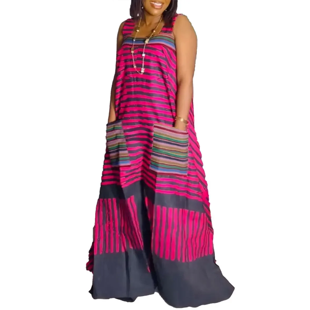 Dashiki African Clothes for Women Summer Sleeveless Bandage Loose Fashion Streetwear Overall Wide Leg Pants Trousers Jumpsuit