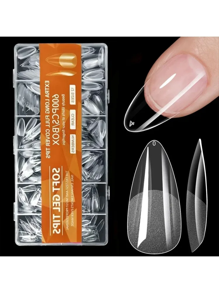 600 Stück kurze Mandel-Nagelspitzen, weiche Gel-Nagelspitzen, vollflächige künstliche Nagelspitzen für Acrylnägel, Maniküre, Salon, Zuhause, Press-On-Nägel