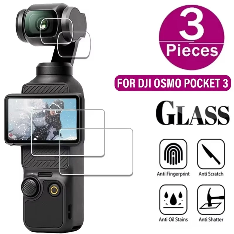 3Pcs 9H Tempered Glass For DJI OSMO Pocket 3 Screen Protector For DJI Osmo Pocket 3 Gimbal Camera Lens Protect Glass Accessories