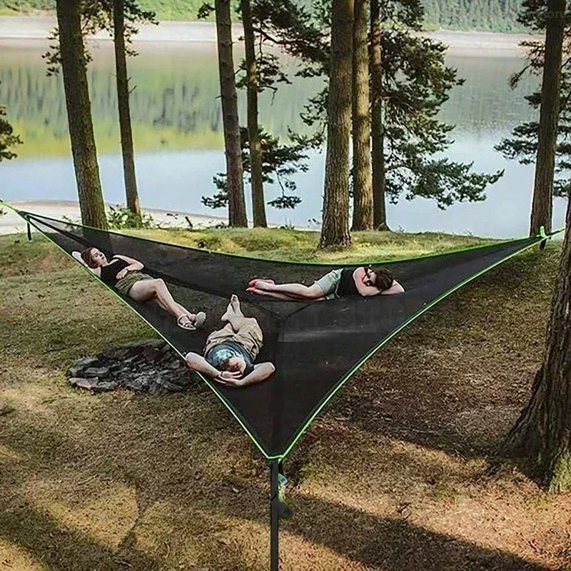 Outdoor Camping Hanging Portable Bed Triangle Hammock Portable Multi Person Aerial Mat  travel Convenient Sleep Hammock bed