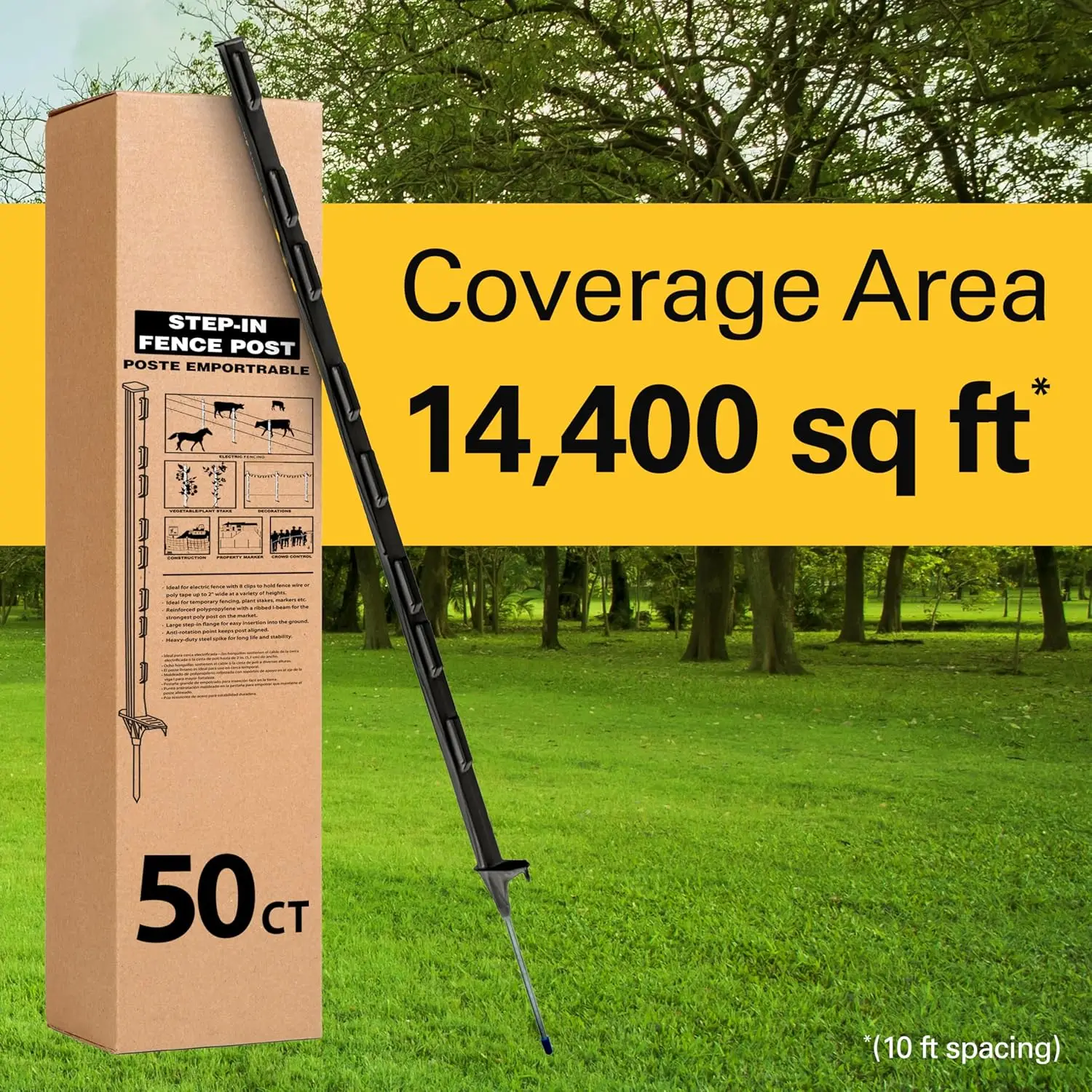 أعمدة سياج كهربائي بأربعة أقدام - 50 عبوة لسهولة التركيب، أوتاد حديقة سوداء قوية