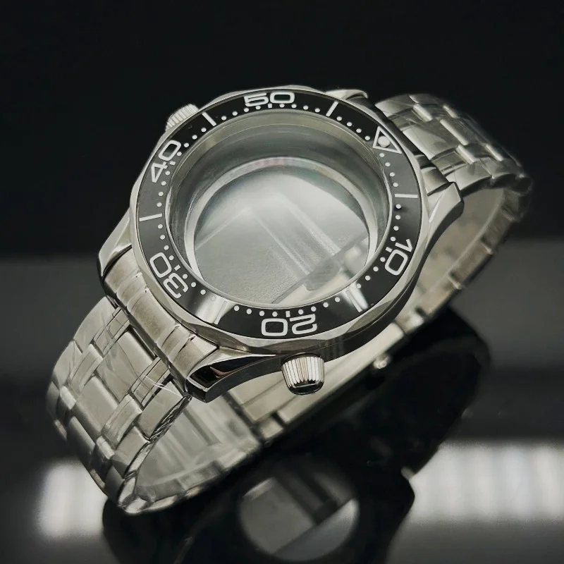 42 ミリメートルシルバーステンレス鋼ケースミネラルガラス Sek Omg 海馬 300 NH34 NH35 NH36 スポーツ防水メンズケーススチールバンド